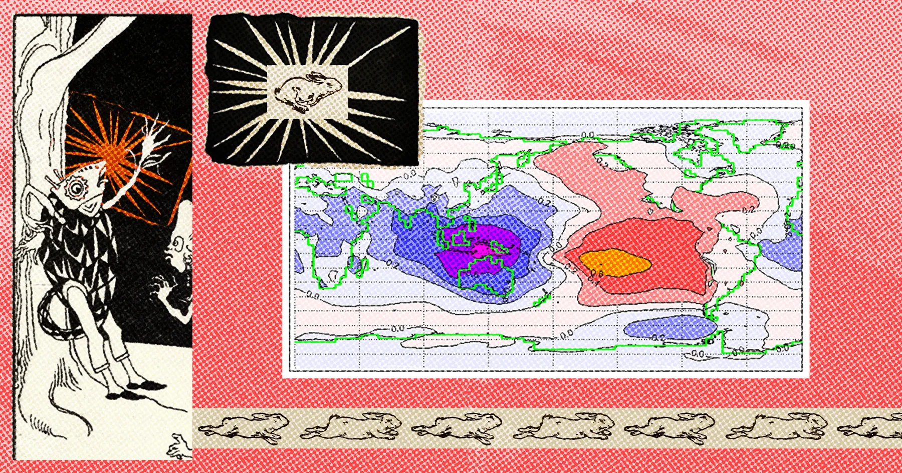 The image is a representational one, which shows El Nino-southern oscillation graph put over a red background.