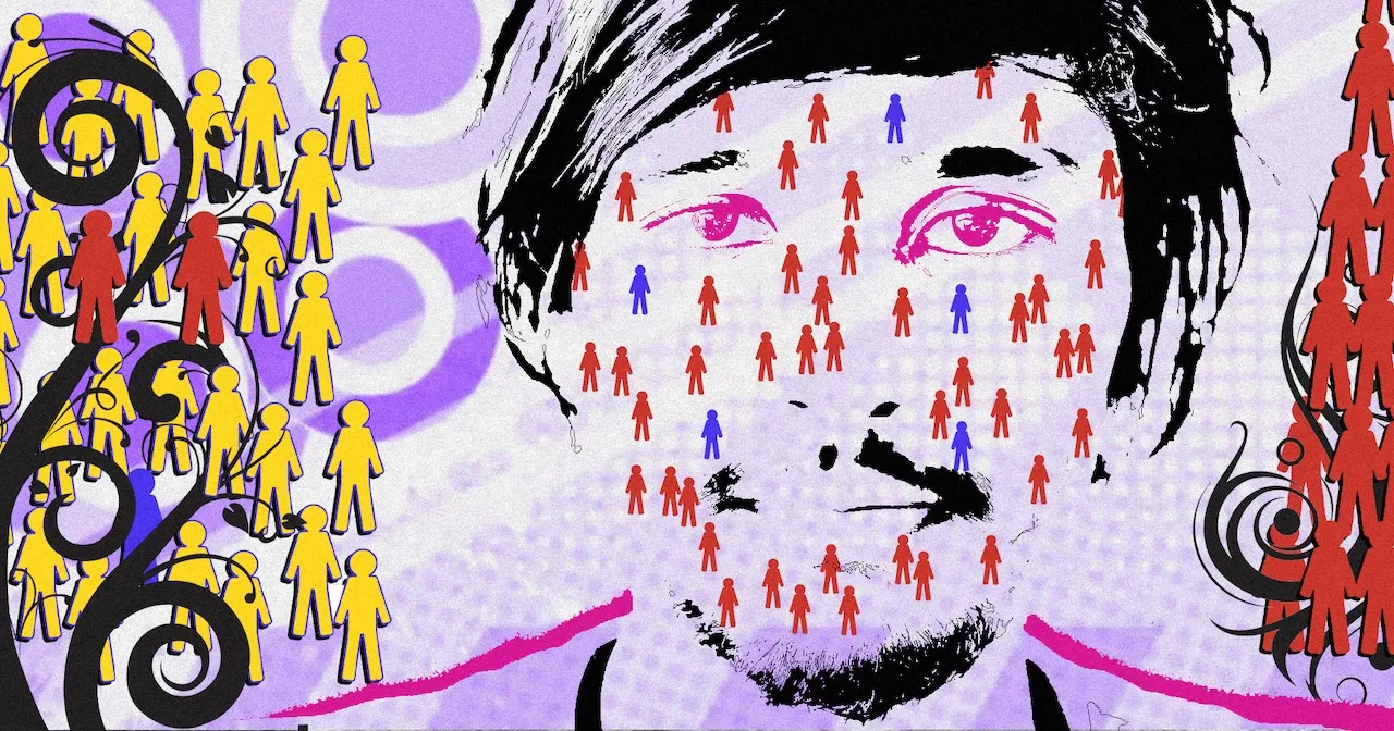 The photo is a representational one and tries to show the increasing number of measles cases in Malaysia. A person's face could be seen drawn in the background and then human figures could be seen scattered across his face.
