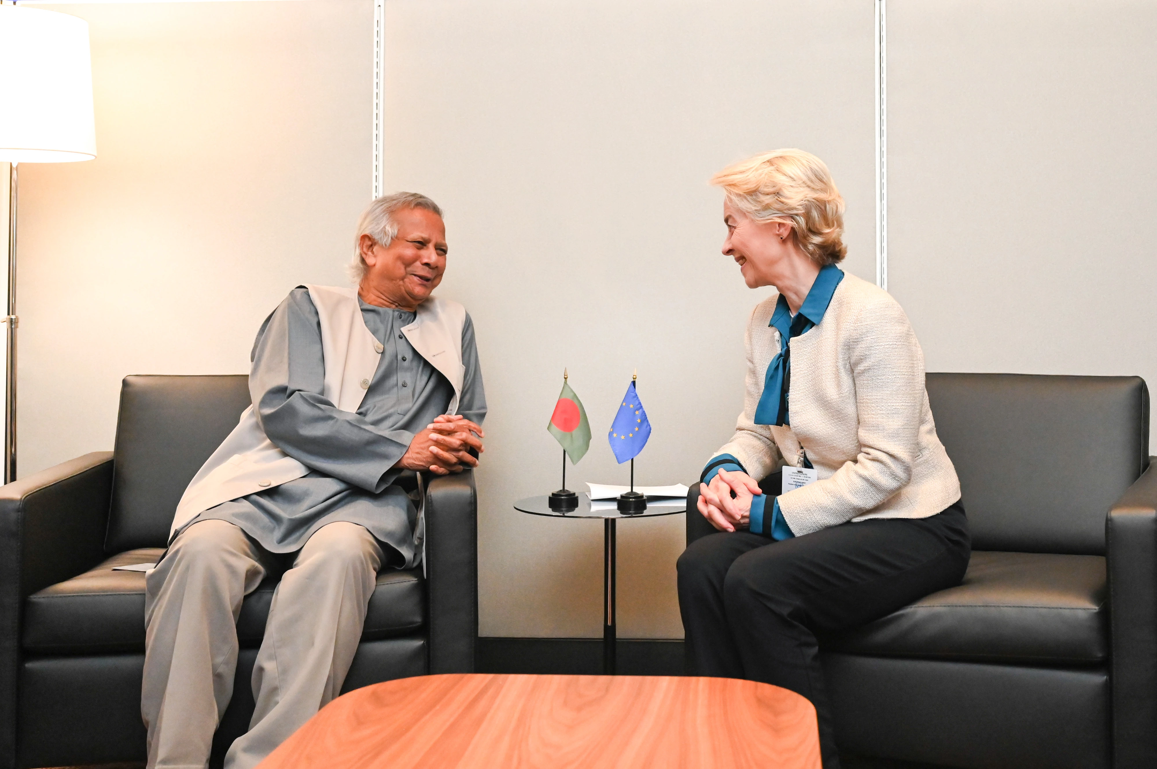 Bangladeshi Interim Leader Muhammad Yunus, in New York on September 26, 2024, on the left, and President of the European Commission Ursula von der Leyen, on the right.