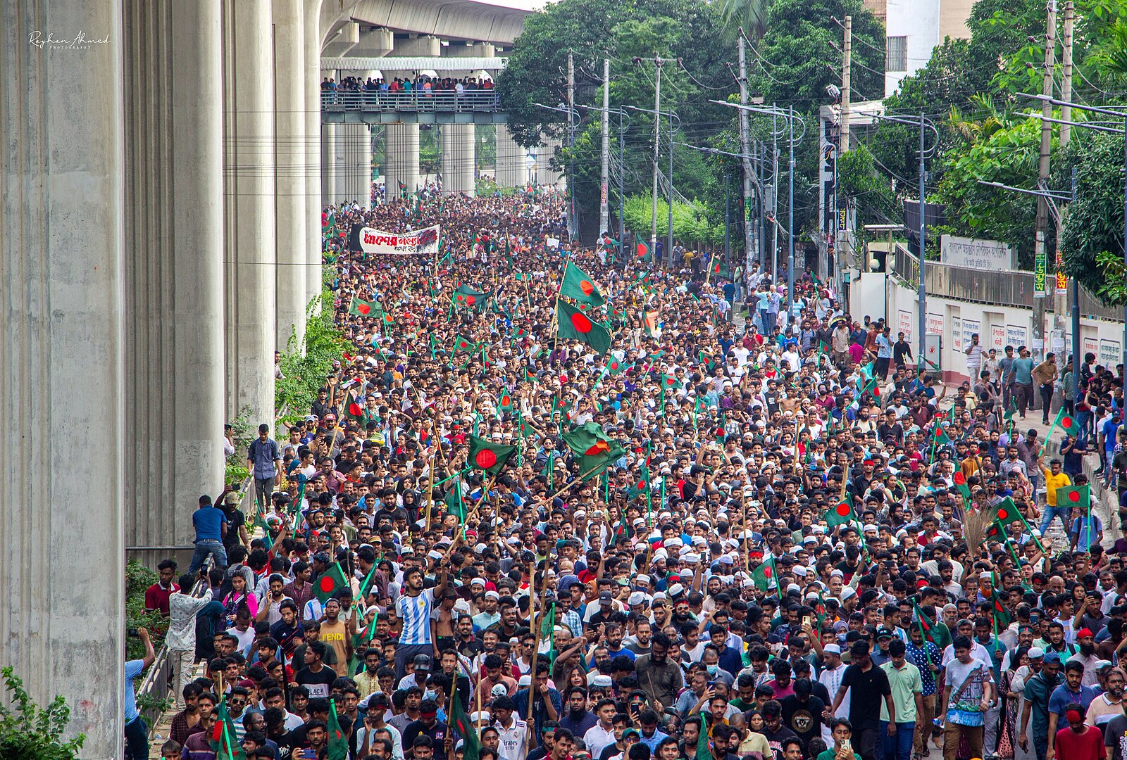 March by protesters in Bangladesh after Sheikh Hasina resigned. 
