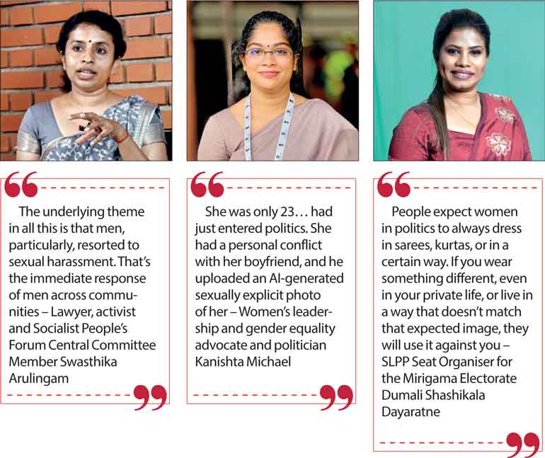 Three images of female politicians in Sri Lanka