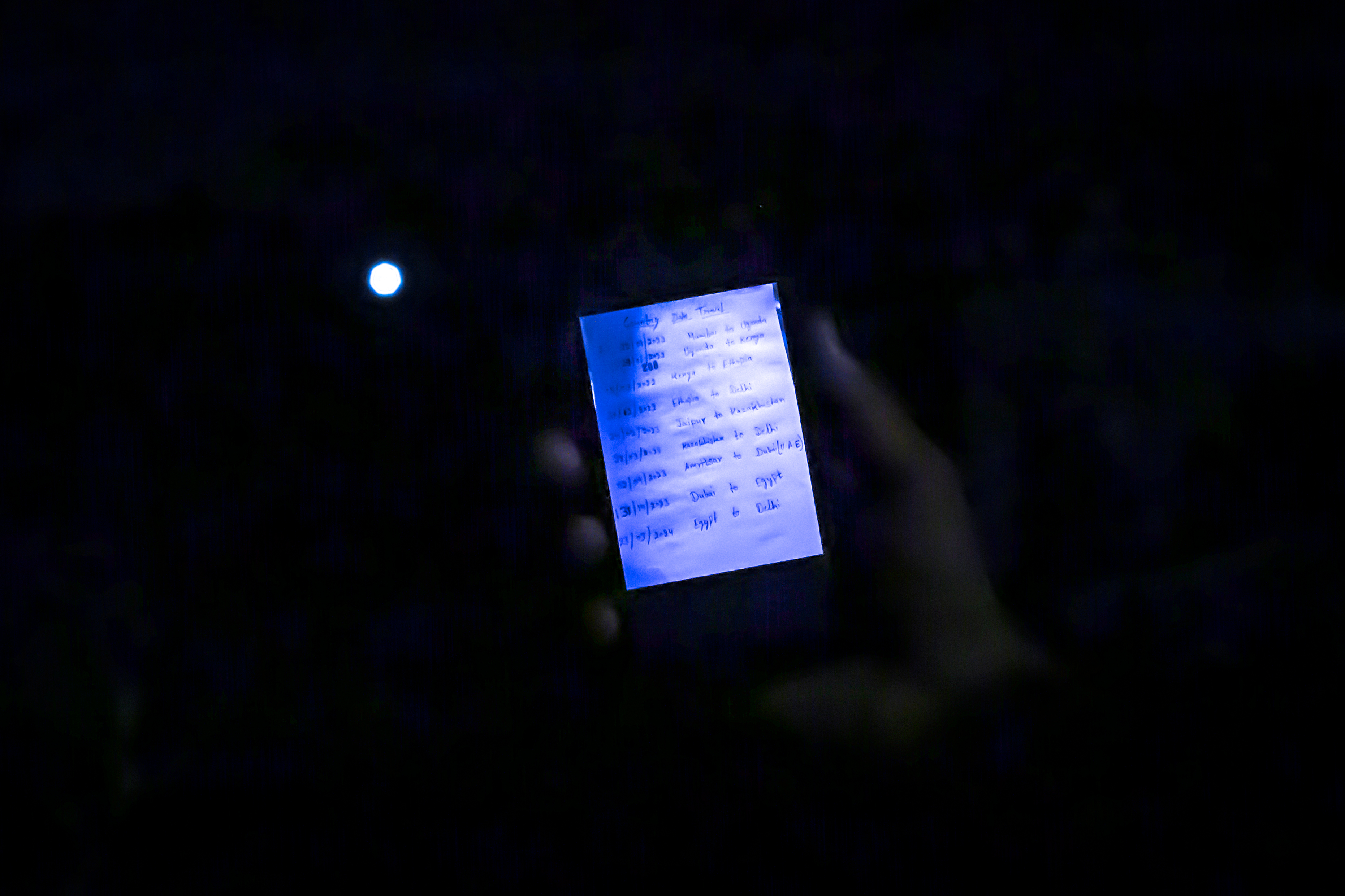 An image of Sumit showing the dunki route on his phone which he mapped during the transit of three years, flying to six countries from different locations in India, finally returning home from Egypt. 
