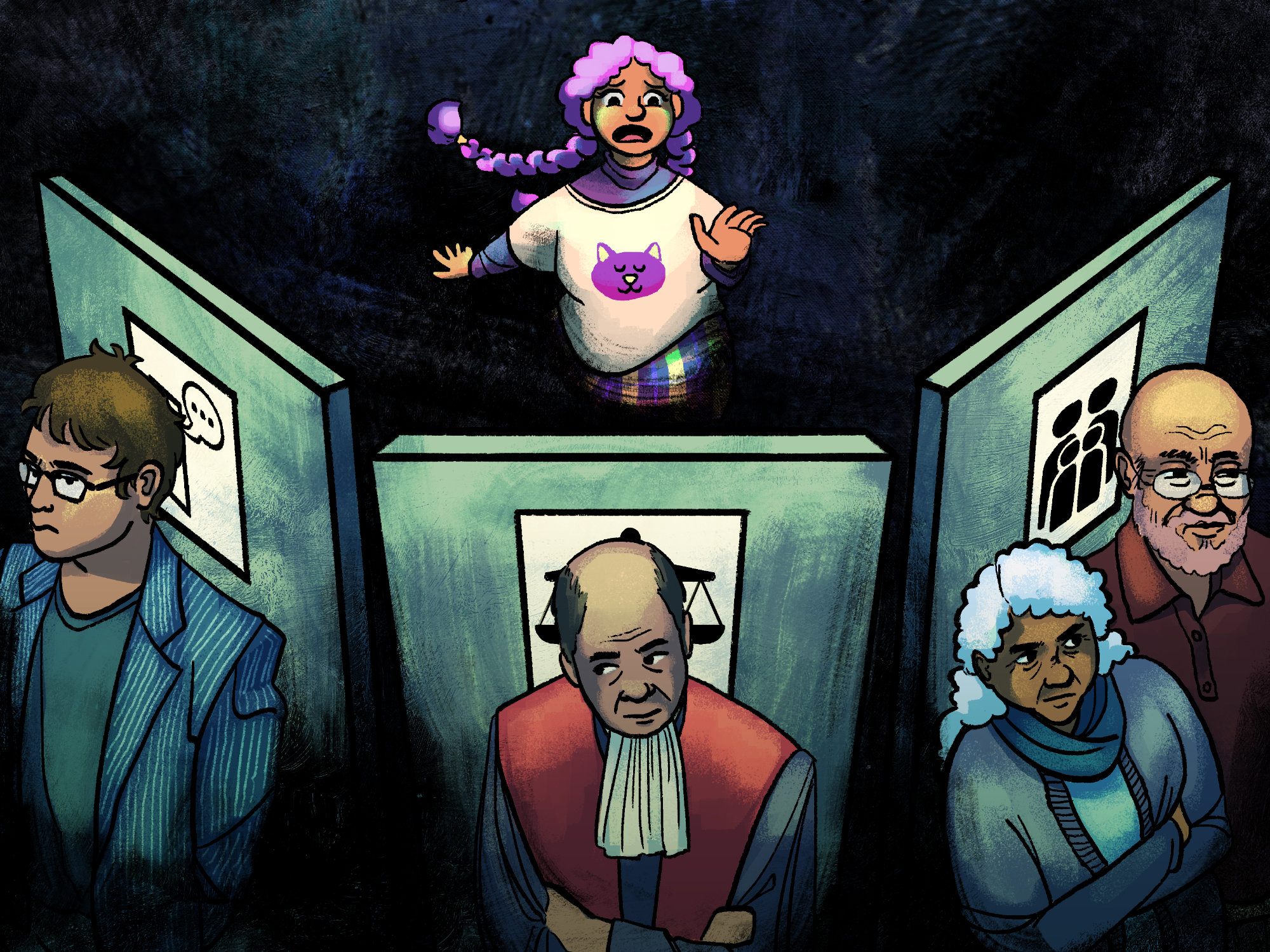The image has been used to depict the psychological impact of digital violence. 
